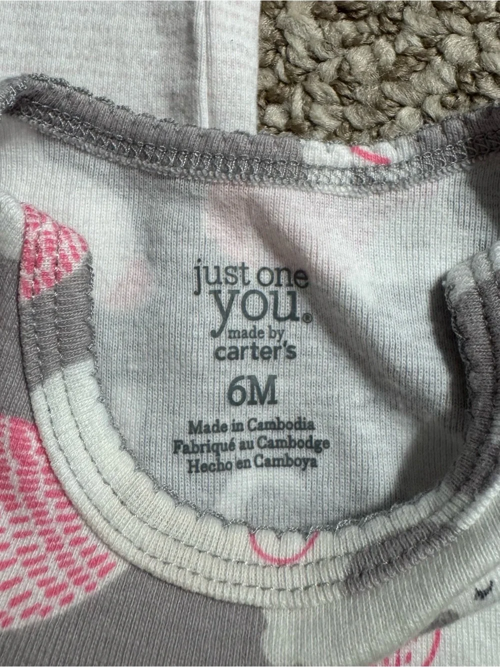 Lot of 2 Carter's Baby Girl Bodysuits Bear Pocket Elephant Hedgehog 6 Months